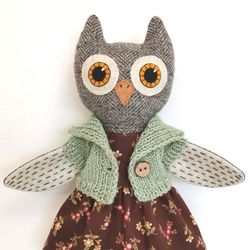Owl girl, handmade plush bird, plush stuffed doll