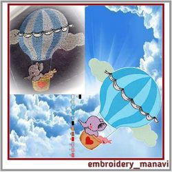 Embroidery design Elephant air balloon Children embroidery