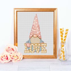 Valentines Day gnome, Holiday gnome, Cross stitch pattern, Counted cross stitch
