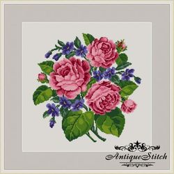 berlin woolwork bouquet 06 vintage cross stitch pattern pdf roses cross stitch