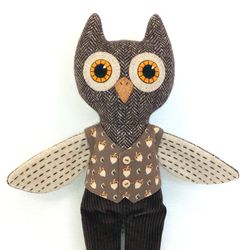 Owl boy, handmade wool toy, plush stuffed bird