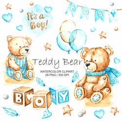 baby boy clipart watercolor teddy bear clipart baby shower png
