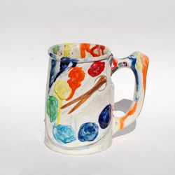 Rainbow Art mug Artist palette Big mug Handmade Porcelain Beer mug Artist gift Fancy ceramic mug Creative gift