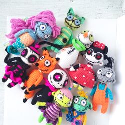 Scary toy crochet. Set creepy toy. Horror amigurumi doll.  Whimsical creatures. Funny zombie ghost doll. Zombie figurine