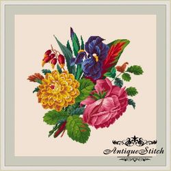 Berlin Woolwork Bouquet 09 Vintage Cross Stitch Pattern PDF