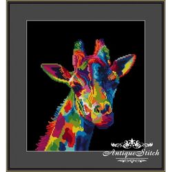 Rainbow Giraffe Cross Stitch Pattern PDF Modern Funny Animal Color