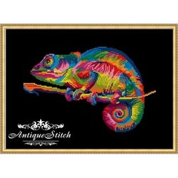 Rainbow Chameleon Cross Stitch Pattern PDF Funny Animal Color