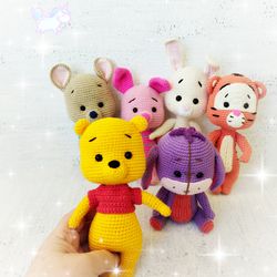 Winnie the Pooh and friends- crocheted toy. Stuffed toy. Cute forest friends. Pooh, Piglet, Rabbit, Tigger, Eeyore, Ru.