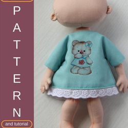 Pattern dress for doll Sew dress for textile doll