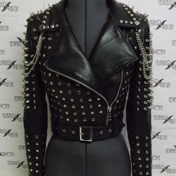 Studded leather jacket classic short