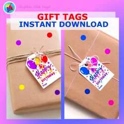 Printable Gift Tags Happy Birthday Gift Tag Kids Party Color Label Download and Print 