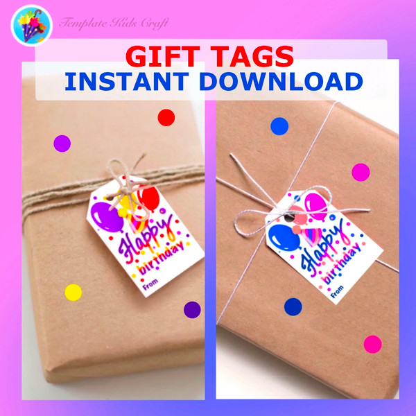 Printable Gift Tags Happy Birthday Gift Tag Kids Party Color ...
