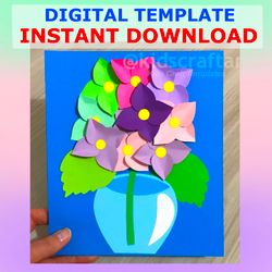Craft Printable Flower Card for Kids Greeting Cards Spring Craft Hydrangea Card Craft Printable for Kids Adult Teacher