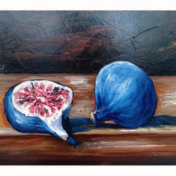 Figs Painting Fruit Original Art Fruit Still Life Painting Vegan Wall Art Figs Art Small Oil Painting 6 by 8