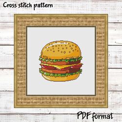 Hamburger Cross Stitch Pattern PDF, Burger Cross Stitch Pattern Modern, Fast food Xstitch Pattern