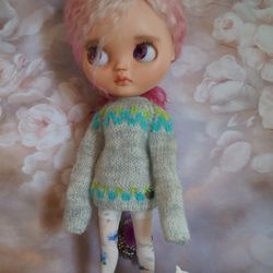 Handmade knitted long sweater or a dress for Blythe