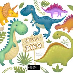 Cute dinosaurs clipart, Dino PNG sublimation Designs, T-rex Printable, Baby shower Nursery decor Digital download