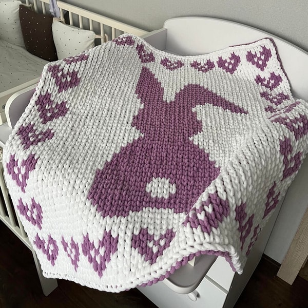 Loop yarn Bunny baby blanket graph pattern PDF | Inspire Uplift
