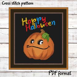 Happy Halloween Cross Stitch Pattern, Modern Cross Stitch Chart, Cool Cross Stitch Pattern, Funny Xstitch, Fall Pattern