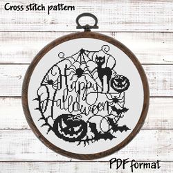 Happy Halloween cross stitch pattern modern, Gothic cross stitch chart, Diy halloween decor, Funny Xstitch design, Easy