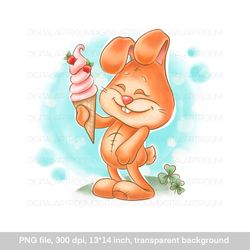 Funny bunny with ice cream, png sublimation design