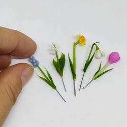 Set of 5 miniature flowers, Scale 1/12, Handmade