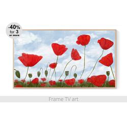 Frame TV Art Download, Frame TV art landscape painting, Samsung Frame Tv Art Poppy Field, Frame TV art flowers | 092