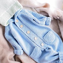 KNITTING PATTERN PDF: Baby Jumpsuit "Little Blues" /Baby Romper / Baby Overall / Baby Onesie / 4 Sizes