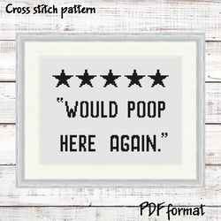 Inappropriate Cross Stitch Pattern funny, Would poop here again, Poop Cross Stitch pattern, modern Xstitch, Subversive