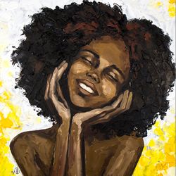 African Woman Painting African American Woman Original Art Black Woman Portrait Artwork Afro Wall Art 12" by 12" by Nady