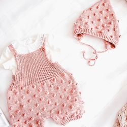 KNITTING PATTERN: Baby Set "Popcorn Bee" PDF Knitting Pattern / Baby Romper and Hat / 7 Sizes
