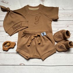 Camel custom shirt baby boy coming home outfit - gender neutral baby clothes - waffle baby outfit as personalised gifts