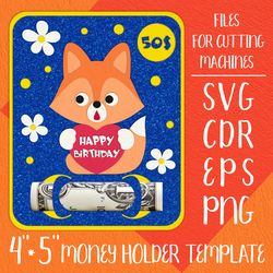 fox birthday card money holder template