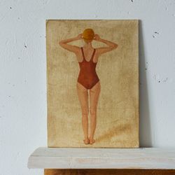 Original oil painting on canvas on cardboard "The Swimmer" (13*18 cm).
