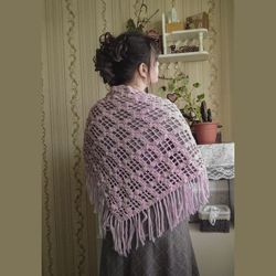 Crocheted shawl cottagecore aesthetic Knitted shawl Wool shawl Triangular shawl