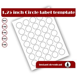 1.25 inch Circle Template, Circle sticker template, Circle label template, SVG, DXF Pdf PsD PNG, 8.5x11 Sheet printable