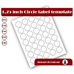 1.25 inch circle template, circle sticker template, circle label template, svg, dxf pdf psd png, 8.5x11 sheet printable