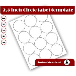 2.5 inch Circle Template, Circle sticker template, Circle label template, SVG, DXF, Pdf, PsD, PNG, 8.5x11 Sheet printabl