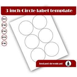 3 inch Circle Template, Circle sticker template, Circle label template, SVG, DXF, Pdf, PsD, PNG, 8.5x11 Sheet printable