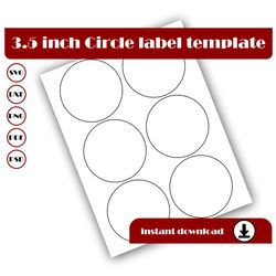 3.5 inch Circle Template, Circle sticker template, Circle label template, SVG DXF Pdf, PsD, PNG, 8.5x11 Sheet printable