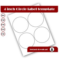 4 inch Circle Template, Circle sticker template, Circle label template, SVG, DXF, Pdf, PsD, PNG, 8.5x11 Sheet printable