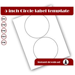 5 inch Circle Template, Circle sticker template, Circle label template, SVG, DXF, Pdf, PsD, PNG, 8.5x11 Sheet printable