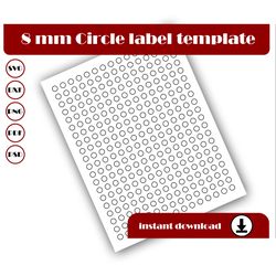 8mm Circle sticker template, Circle label template, SVG, DXF, Pdf, PsD, PNG, 8.5x11 Sheet printable Circle Template