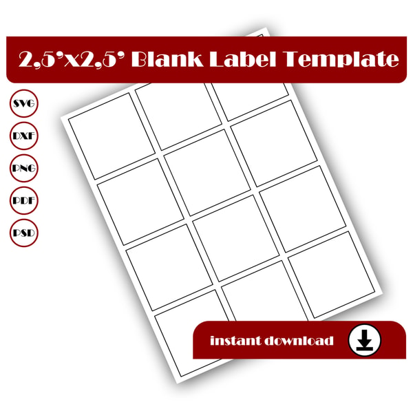 2.5 inch Square template, Square sticker template, Square la - Inspire ...