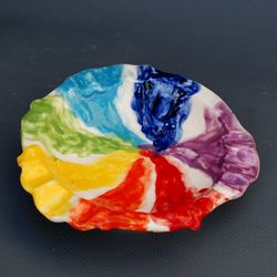 Ceramic ashtray Artist's Palette Rainbow figurine Small decorative vase, saucer Modern ceramics ,Gift dad, grandfather