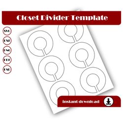 Closet Divider Template, Circle Closet Divider Template 3.25 inch SVG, DXF, Pdf, PsD, PNG, 8.5x11 Sheet Printable