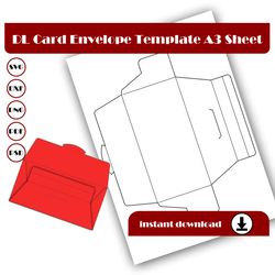 dl card envelope template, gift envelope template, envelope letter, svg, dxf, pdf, psd, png, a3 sheet printable