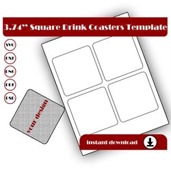 Square Drink Coasters Template, Drink Coaster Template, Rectangle, SVG, DXF, Pdf, PsD, PNG, 8.5x11 Sheet printable
