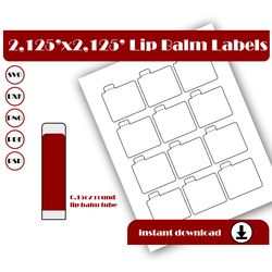 Lip balm labels template, SVG, DXF, Pdf, PsD, PNG, 8.5x11 Sheet printable, Blank template, Tamper Evident Tab