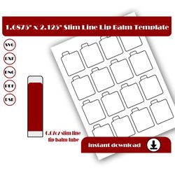 1.6875 x 2.125 Slim Line Lip Balm Labels Template, Lip Balm Template, SVG, DXF, Pdf, PsD, PNG, 8.5x11 Sheet printable